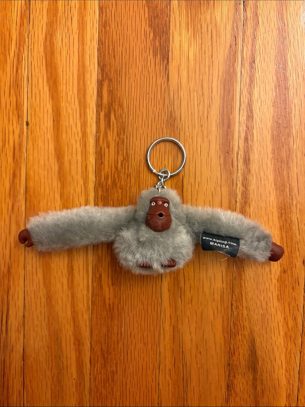Kipling Gray Plush Monkey Keychain with Brown Face